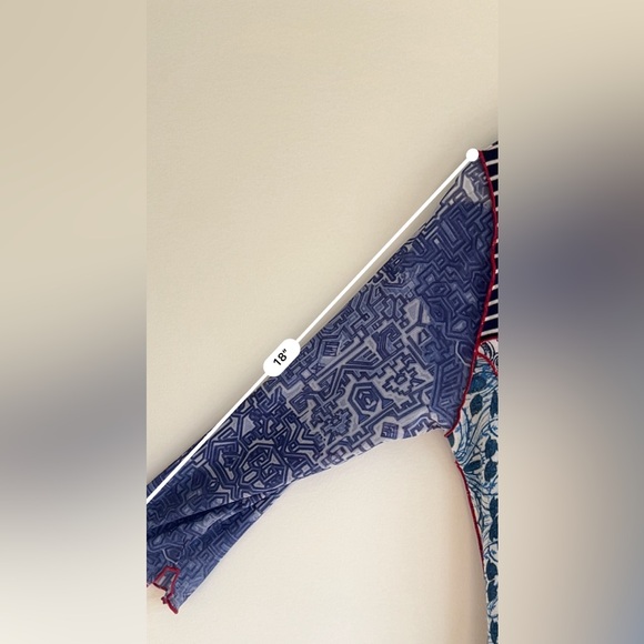 Anya SF Patchwork panel Print Dress Blue Mixed Pattern 3/4 Sleeve Boho Size S - Picture 11 of 14